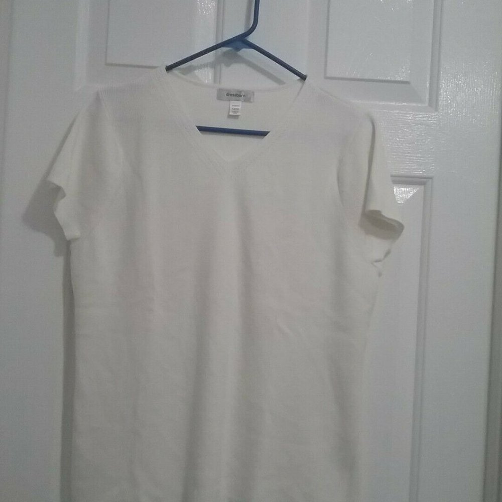 Dress Barn V-neck Sweater White Sz 14/16 Short Sleeve Woman